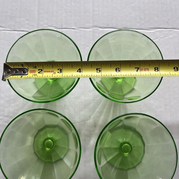 Federal Green Glass 1930'S URANIUM 4 Lot DEPRESSION Footed Sherbet Dessert READ - Picture 8 of 9